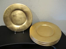 (6) Pier 1 Imports Gold Leaf Ceramic Charger Plates 13"