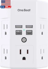 5 Outlet Extender Surge Protector Multi Plug Wall Adapter USB Charger Ports with