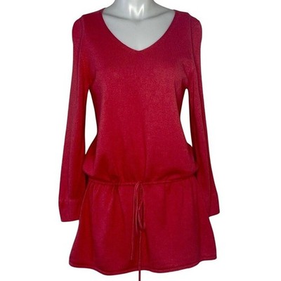 EILEEN FISHER PINK silk/cashmere LONG SLEEVE KNIT DRAWSTRING DRESS/ TUNIC