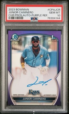 Junior Caminero 2023 Bowman - Chrome Prospect Auto Purple Refractor /250 PSA 10