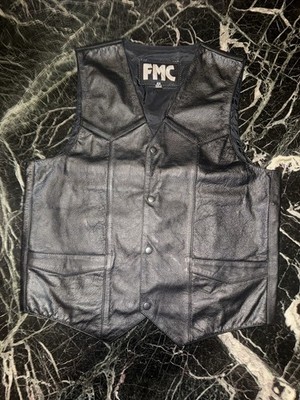 FMC Vintage Leather Jacket Black Size 42 Biker Motorcycle