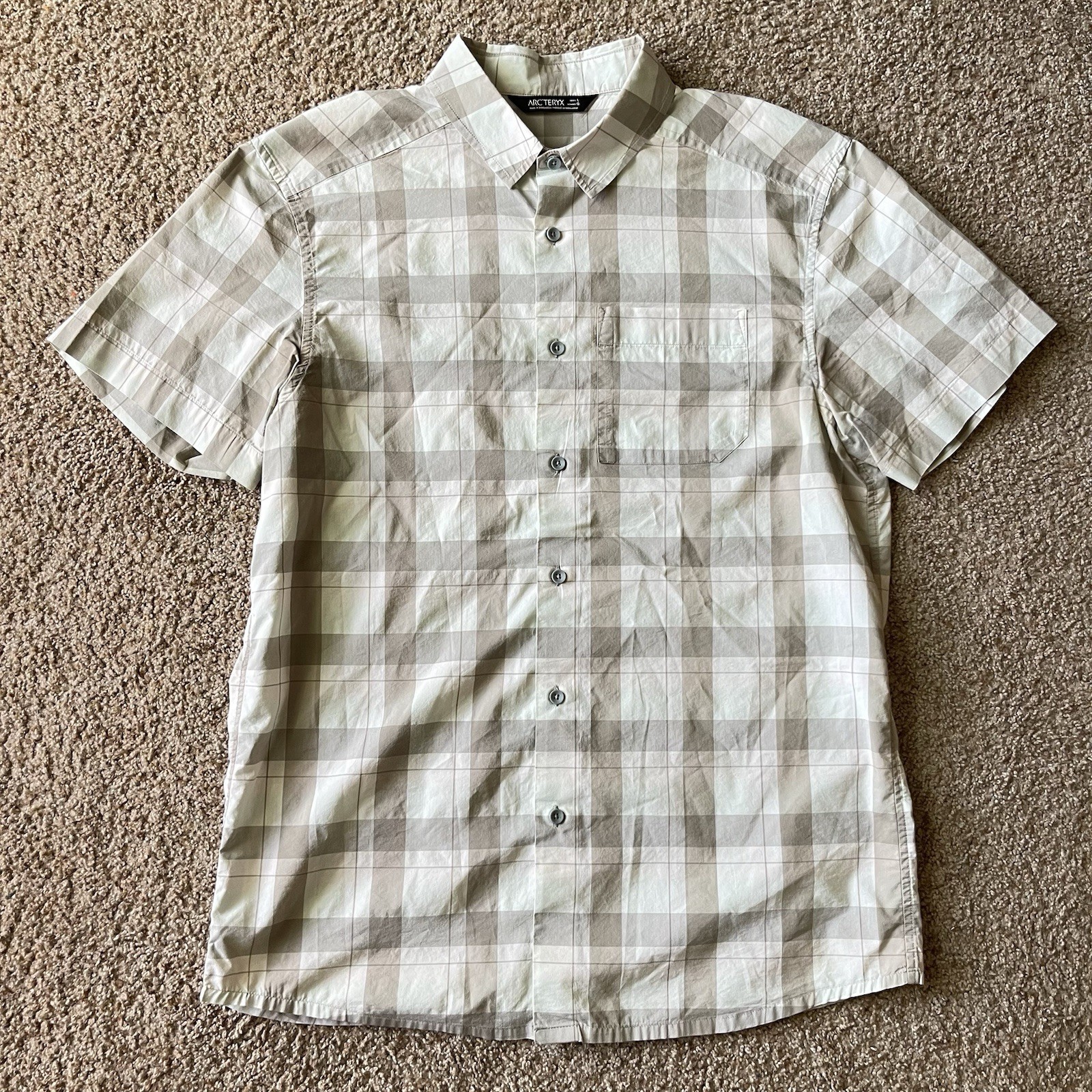 ARC'TERYX Arc’teryx Brohm camicia a quadri escursionismo con bottoni uomo L beige grigio marrone come nuova outdoor