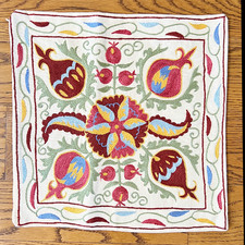 Embroidered 100 Silk Cushion Cover, Anorning Oyin Pomegranate Moon , Suzani