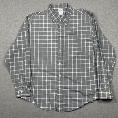 Brooks Brothers 1818 Regent Fit Button Down Shirt Mens XL Gray Check Plaid