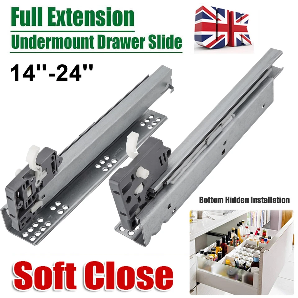 Heavy Duty Soft Close Concealed Undermount Drawer Runners Slides Full Extension - Image 2 of 4