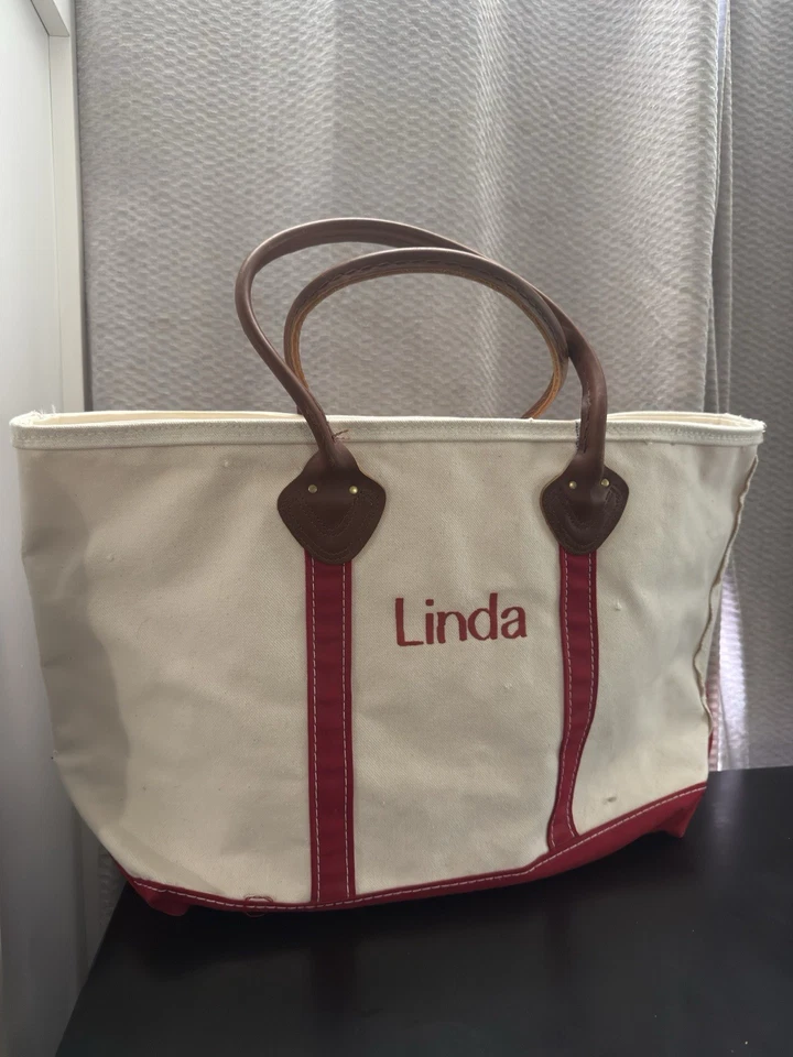 RARO! L.L. "Bolso de lona Bean vintage años 80 barco y tote blanco y rojo grande 21""x13""" Foto 3 de 4