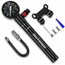 Mini Bike Pump 160 PSI with Gauge Flexible Hose, Presta Schrader Valves