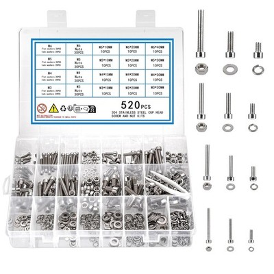 520 Stück Schrauben Set, M3 M4 M5 M6 Zylinderschrauben mit Innensechskant 