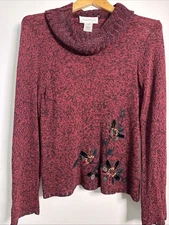 Vintage Susan Bristol Maroon Sweater Embellished Hand Embroidered Size Med