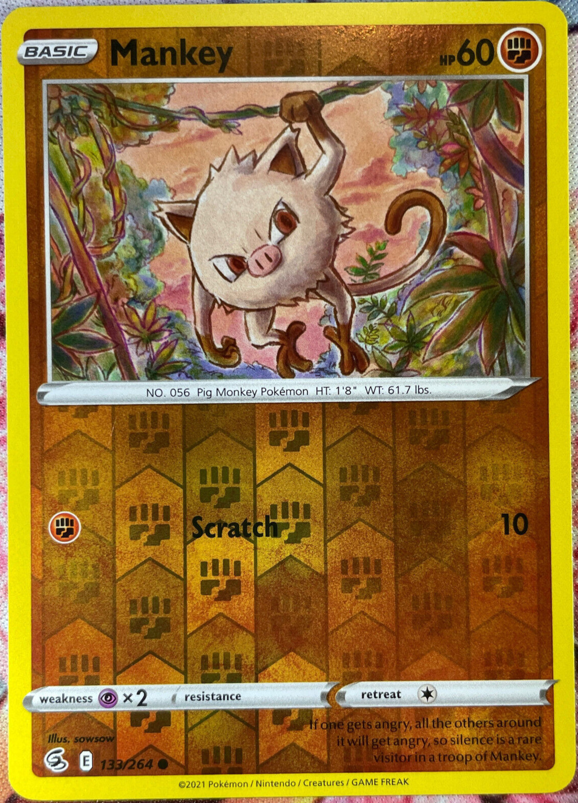 Mankey Reverse Holo - 133/264 - Fusion Strike Pokemon 2021
