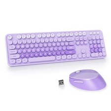 GTSP Colorful Purple Wireless Keyboard and Mouse Combo, Retro Typewriter Wire...
