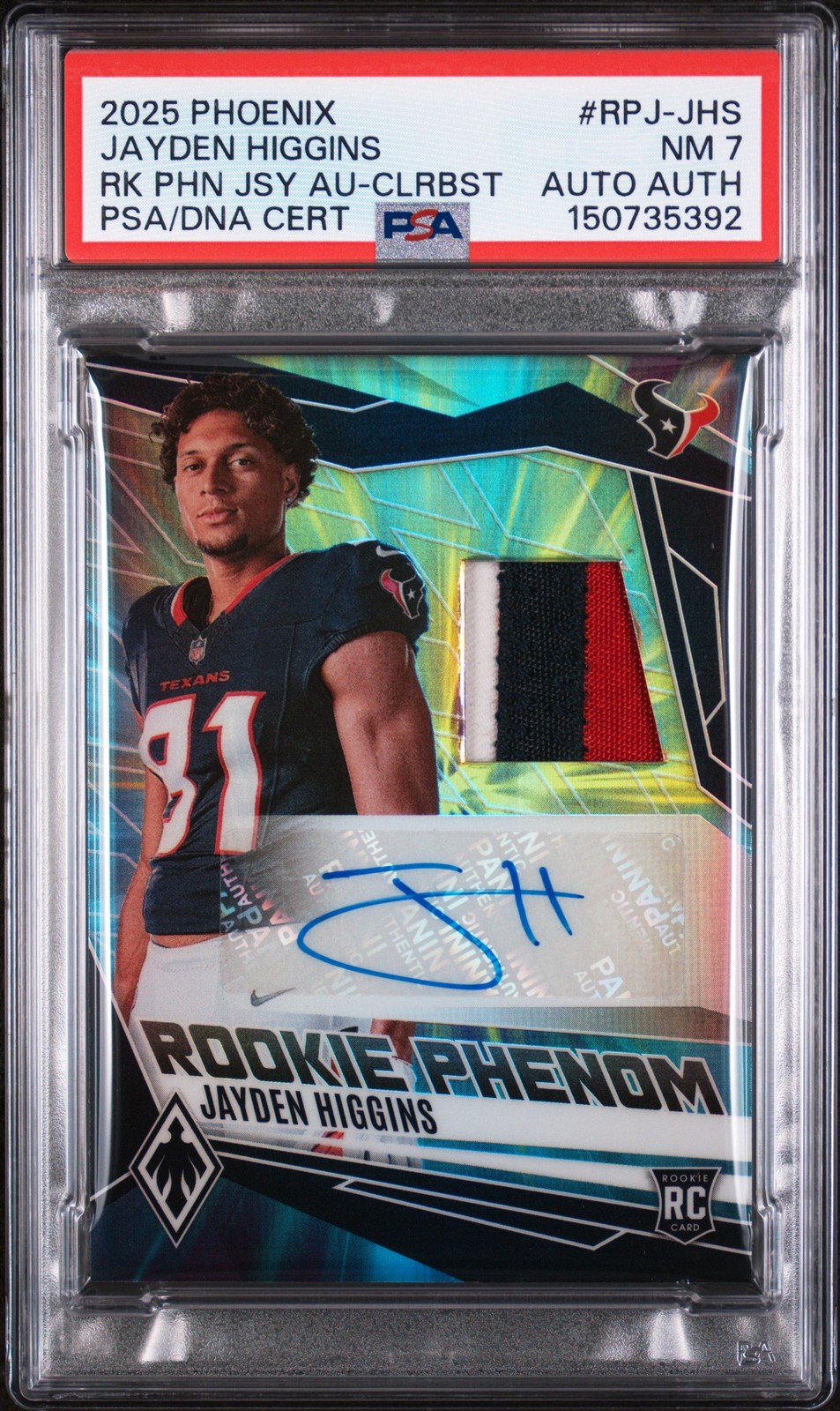 2025 PANINI PHOENIX COLORBURST JAYDEN HIGGINS ROOKIE 6/25 PSA 7 AUTO AUTHENTIC view 1