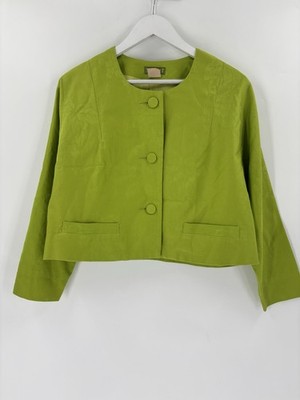 Esprit Jacket Womens Small Lime Green Buttons Grape Print Pockets 100% Cotton