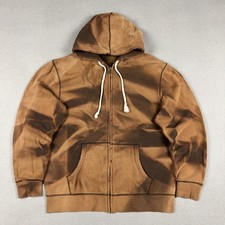 Brown Sun Faded Distressed Hoodie Mens M L Double Hood Heavy Full Zip VTG