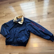 Vintage Nautica Jacket Adult Medium Reversible Coat Spellout Colorblock Y2K Hood