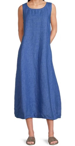 Eileen Fisher Laternenkleid aus gewaschenem Leinen Délavé Größe 3X ultramarin
