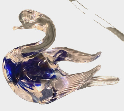 Granna Glass Handmade in Sweden Lead Crystal Swan Blue Paperweight Figurine