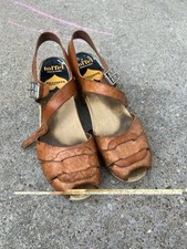 Hasbeens Swedish Toffel Leather Wood Clogs Heel Size 38