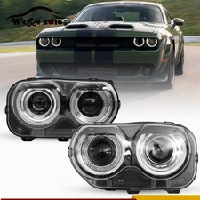 Pair LED Headlights Halogen Head lamps Projector for 2015-2018 Dodge Challenger