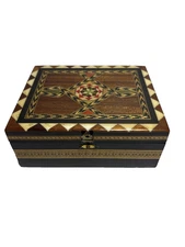 Vintage Wood Inlay Trinket Box Marquetry Granada Spain Moorish Jewelry Gift Box