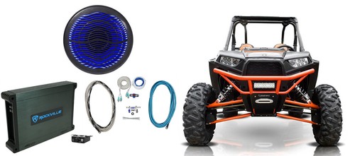 Rockville MS10LB 10" 2400w Black 10" LED Subwoofer+Amp+Wires 4 RZR/ATV/UTV/Cart