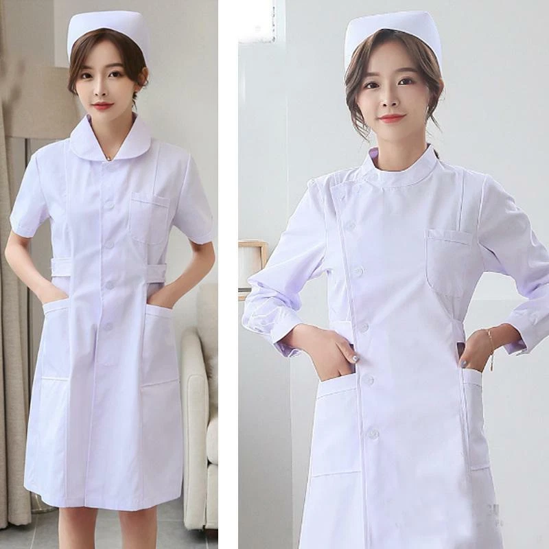 Women Nurse Work Clothes Dress Female Doctor Beautician Lab Long Coat  Uniform