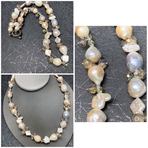 Vintage WOW Chunky Real Extra Large Baroque￼ White Pearl AB crystal Necklace 18”