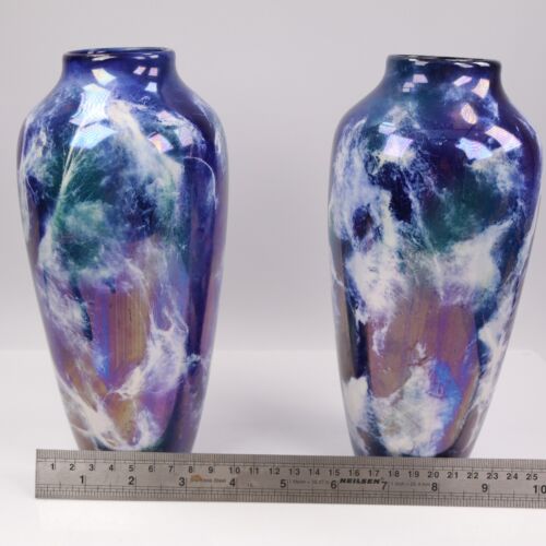 Coppia vasi ceramica artistica Wilkinsons Oriflamme illuminazione tempesta blu John Butler c1910 - Foto 11 di 11