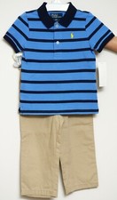 NWT POLO RALPH LAUREN GORGEOUS BABY BOY 2PC SET POLO T-SHIRT PANTS MULTI 24M 55