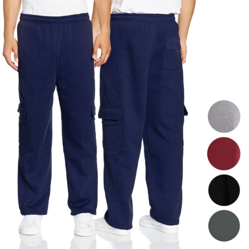 Mens Heavy Fleece Cotton Blend Casual Plain Athletic Gym Sport Cargo Sweatpants - Picture 1 of 12