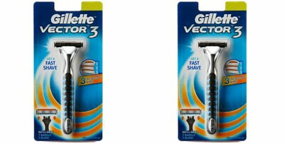 Pack of 2 Gillette Vector 3 Razor Handle for Sensor Excel 2 Cartridges Free Ship