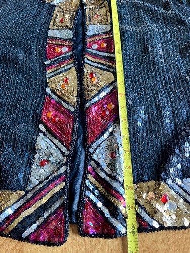 Jewel Queen Vintage Evening Jacket Sequin Beaded Black Colorful Pure Silk NICE - Picture 5 of 10