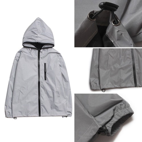 Damen Herren 3M reflektierende Kapuze Bikerjacke Reise Hip Hop Sportmantel wasserdicht - Bild 9 von 17