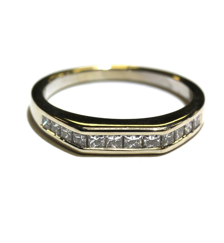 14k white gold .72ct VS H princess diamond channel set wedding band ring 3g 6.25