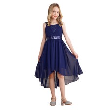 US Kids Girls Sleeveless Sequin Wedding Birthday Party Ball Gown High Low Dress