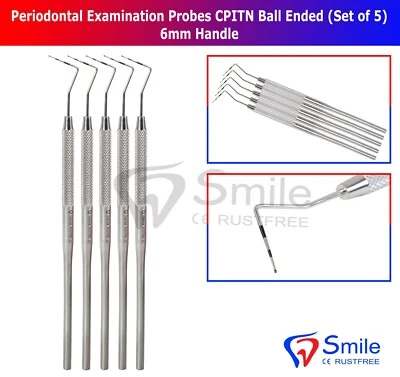 SD INSTRUMENTS New Periodontal Examination Probes CPITN Ball Ended ( Set of 5 ) 6mm Handle CE