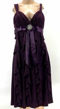 New 350 Betsy  Adam Women's Purple Sleeveless Brooch Waist V-Neck Dress Size 8