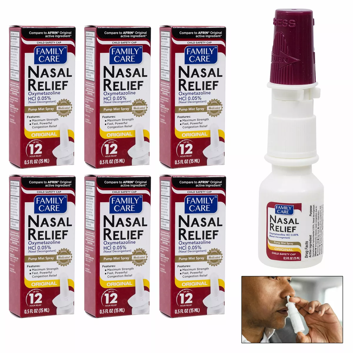 6 Pk Maximum Strength Nasal Spray Decongestant Pump Mist Allergy