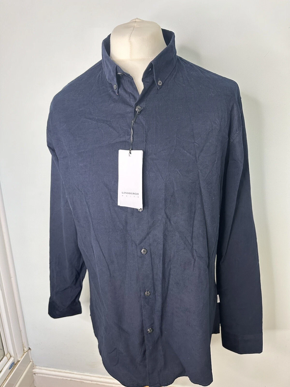Lindbergh White Men’s Navy Corduroy Slim Fit Shirt Size XXL/ Eu 45-46 RRP £49