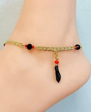 AZABACHE HAND ANKLET BRACELET 10" 18K GOLD FILLED / TOBILLERA MANO DE AZABACHE