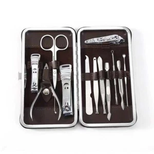 12Pcs Pedicure Manicure Set Nail Clippers Cleaner Cuticle Grooming Kit Case Tool