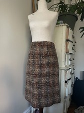 vintage 70s thick wool woven textured multi color knee length skirt workwear S