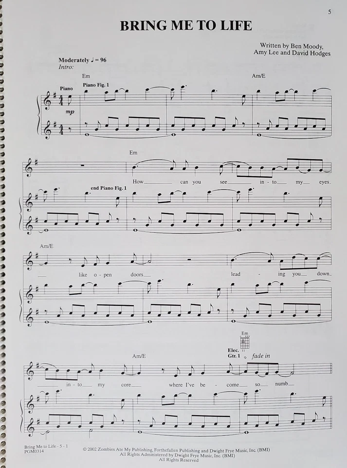 Evanescence Fallen Guitar Tab Piano Sheet Music Book g3 - Image 3 of 4
