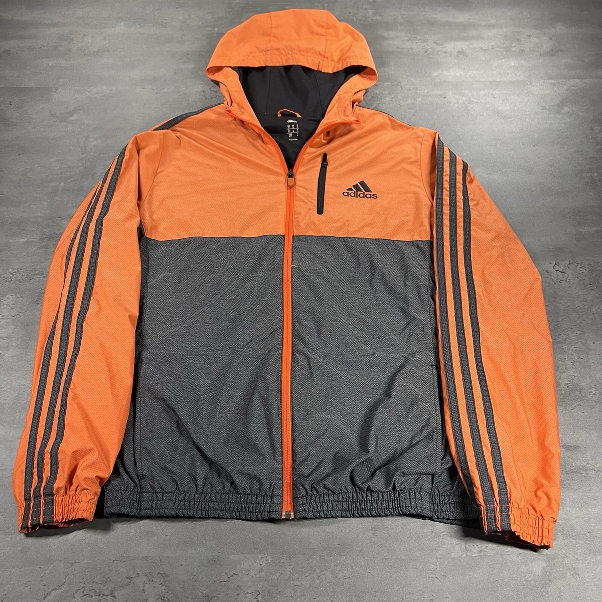 Adidas Jacket Adult M Windbreaker Hoodie Orange Gray Black