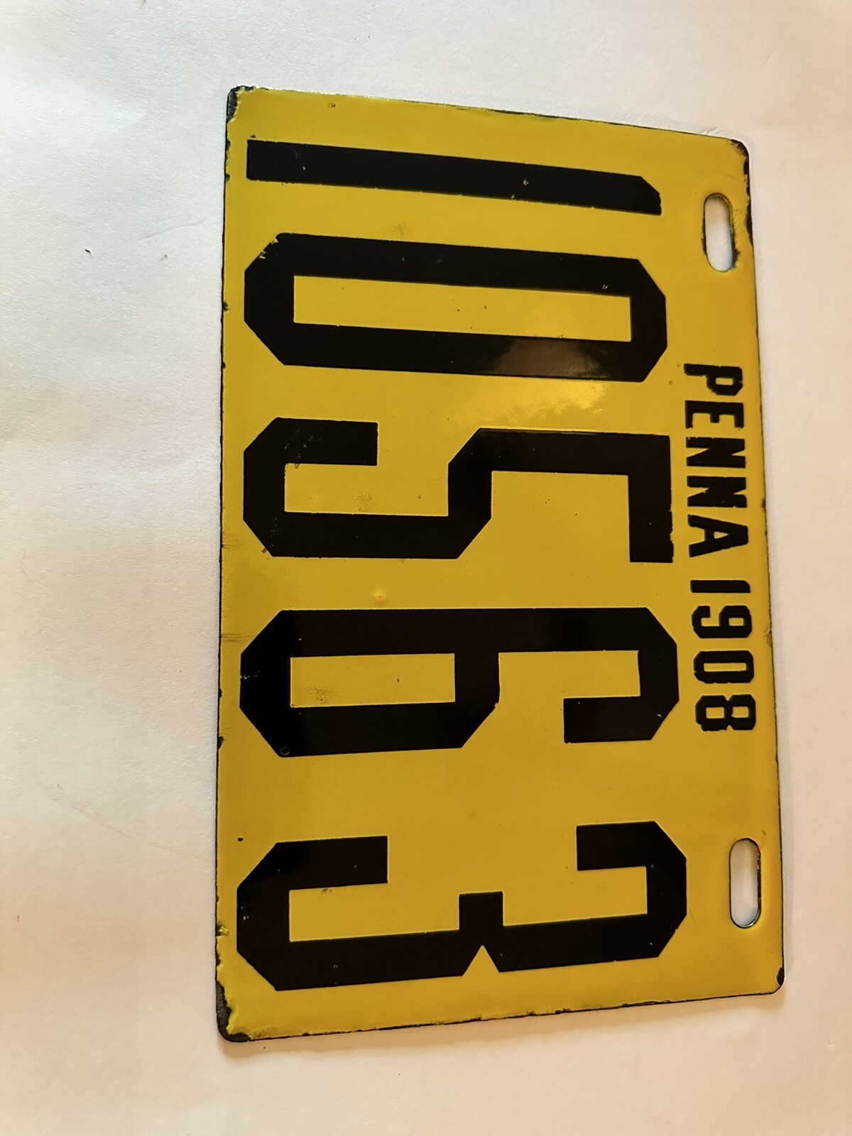 Porcelain Penna 1908 License Plate Yellow Black Letters Pre Owned eBay