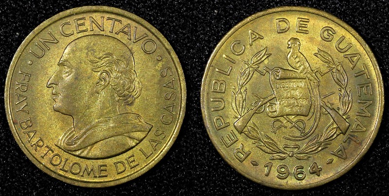 GUATEMALA Brass 1964 1 Centavo Guatemala City Mint UNC KM# 260 (22 836)
