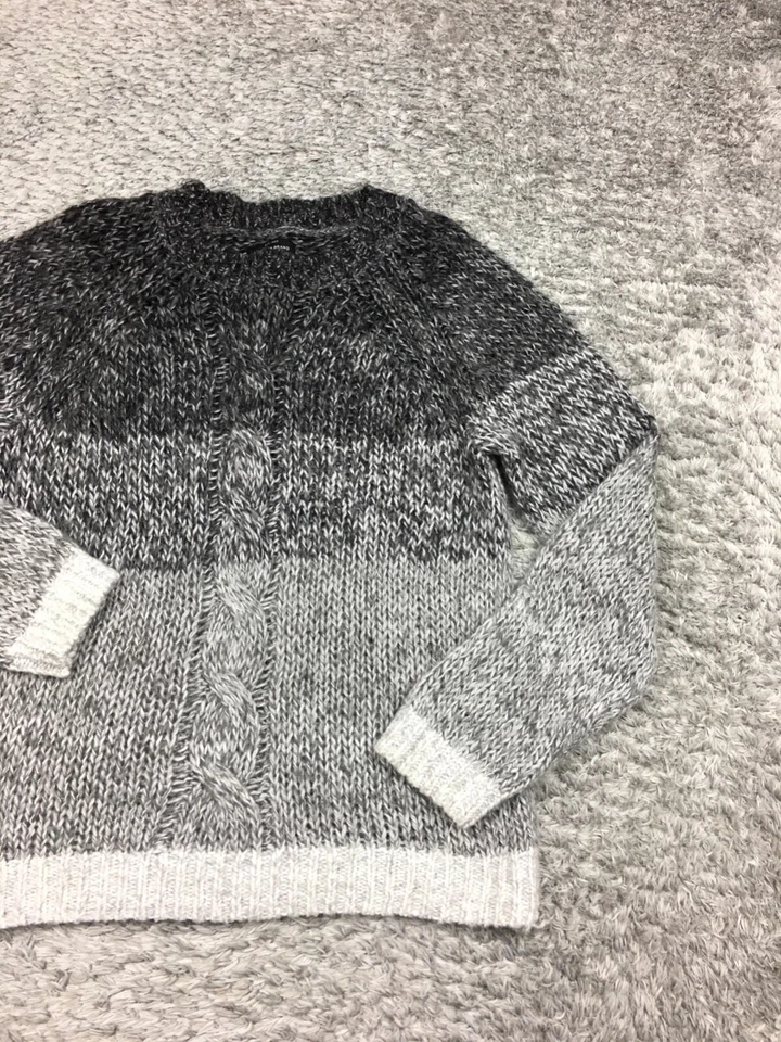Lucky Brand Sweater Womens Size Medium Gray Black Striped - Image 2 of 4