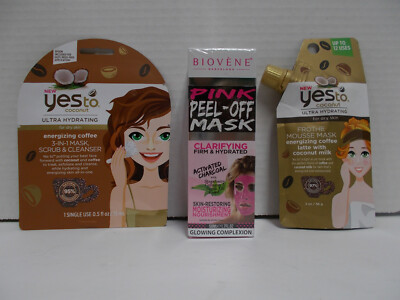 Lot of 3 - Yes to Coconut 3 in 1, Frothe mousse mask, Biovene pink peeloff mask