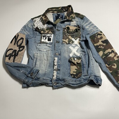 R3bel Rebel Skater Denim Jacket Keep up The Good Vibes Biker Womens M NWT 