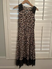 Loft Outlet Black Pink Floral Sleeveless Dress Sz S Lace Trim Fit & Flare
